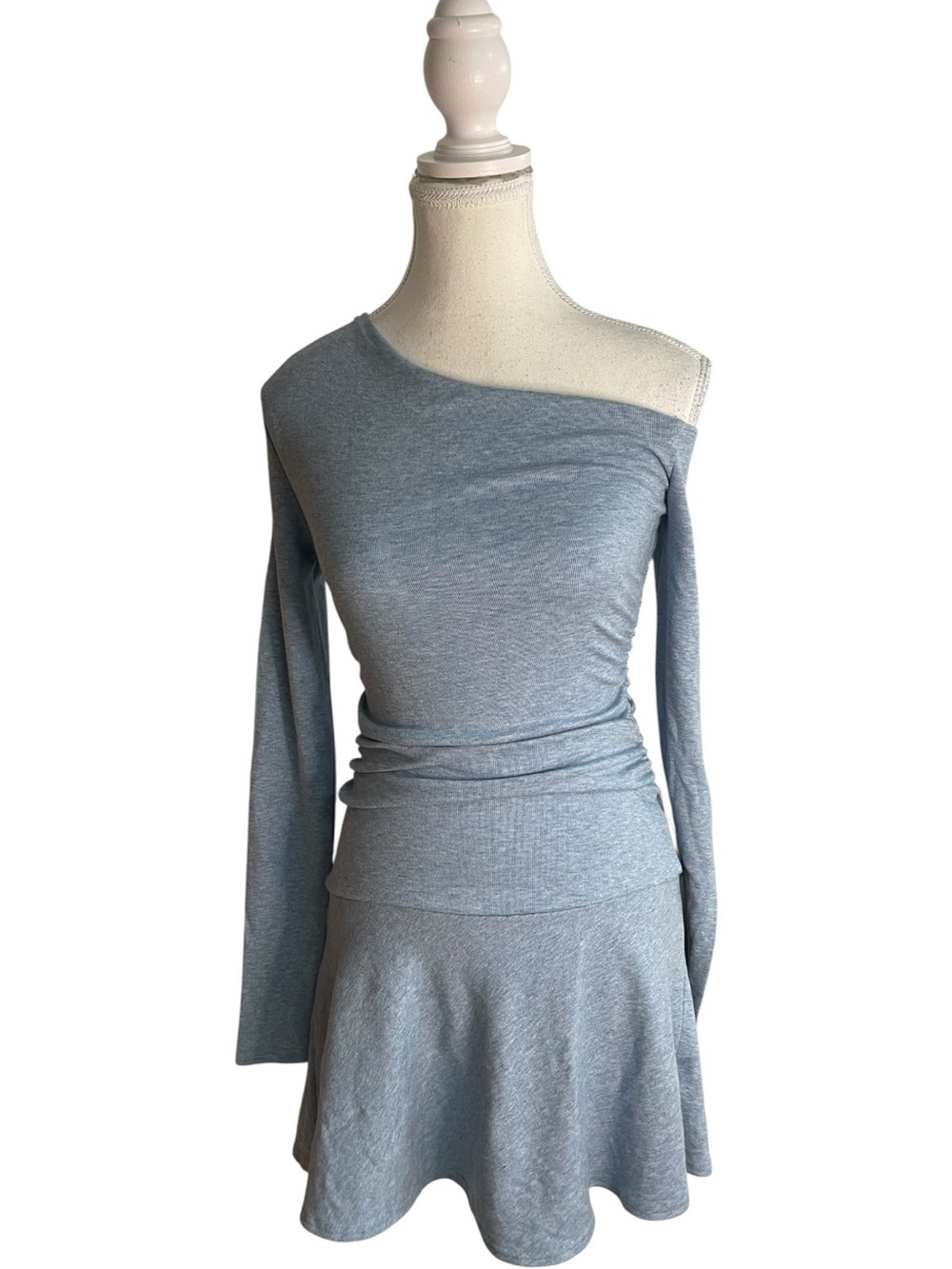 Lulus Chayce Heathered Asymmetrical Mini Sweater Dress Light Blue